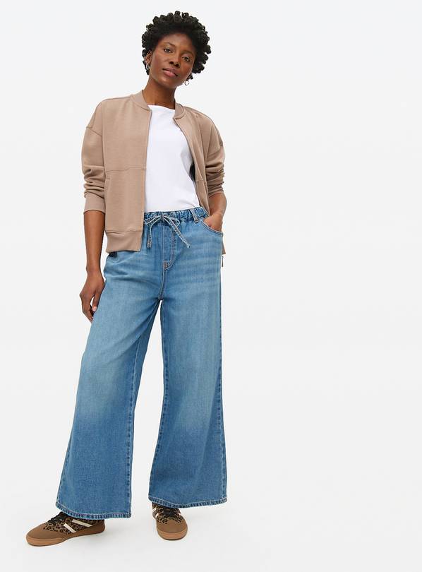 Mid Denim Wide-Leg Pull-On Jogger Jeans 10R